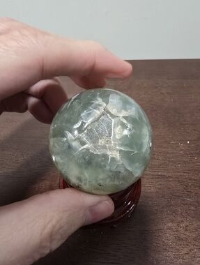 Prehnite with Tourmaline Crystal Sphere #A 52 mm
